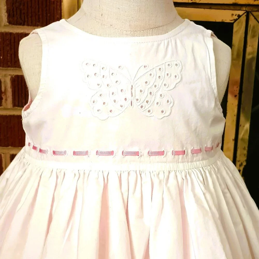 Marks & Spencer Eyelet Dress 12-18m Sleeveless White Pink Floral Butterfly